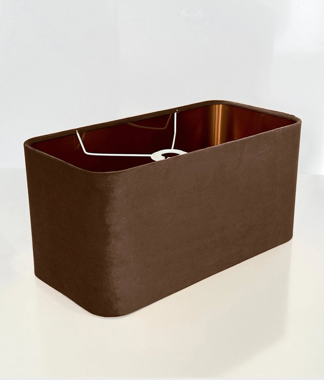 New made to order cinnamon brown velvet lamp shade and pendant light shade rounded rectangular shape metallic panels lining for all purpose