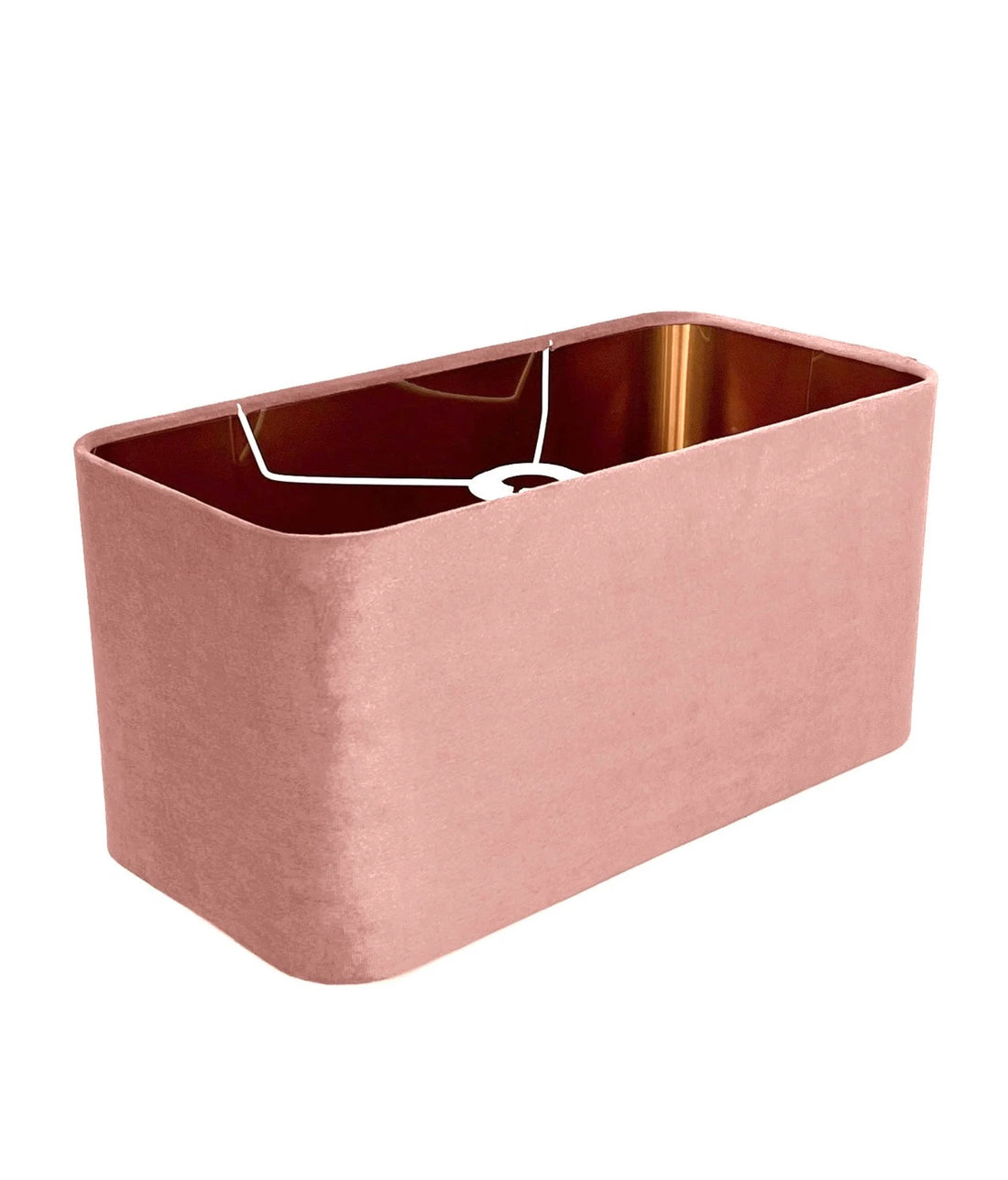 New made to order English rose pink velvet lamp shade and pendant light shade rounded rectangular shape metallic panels lining