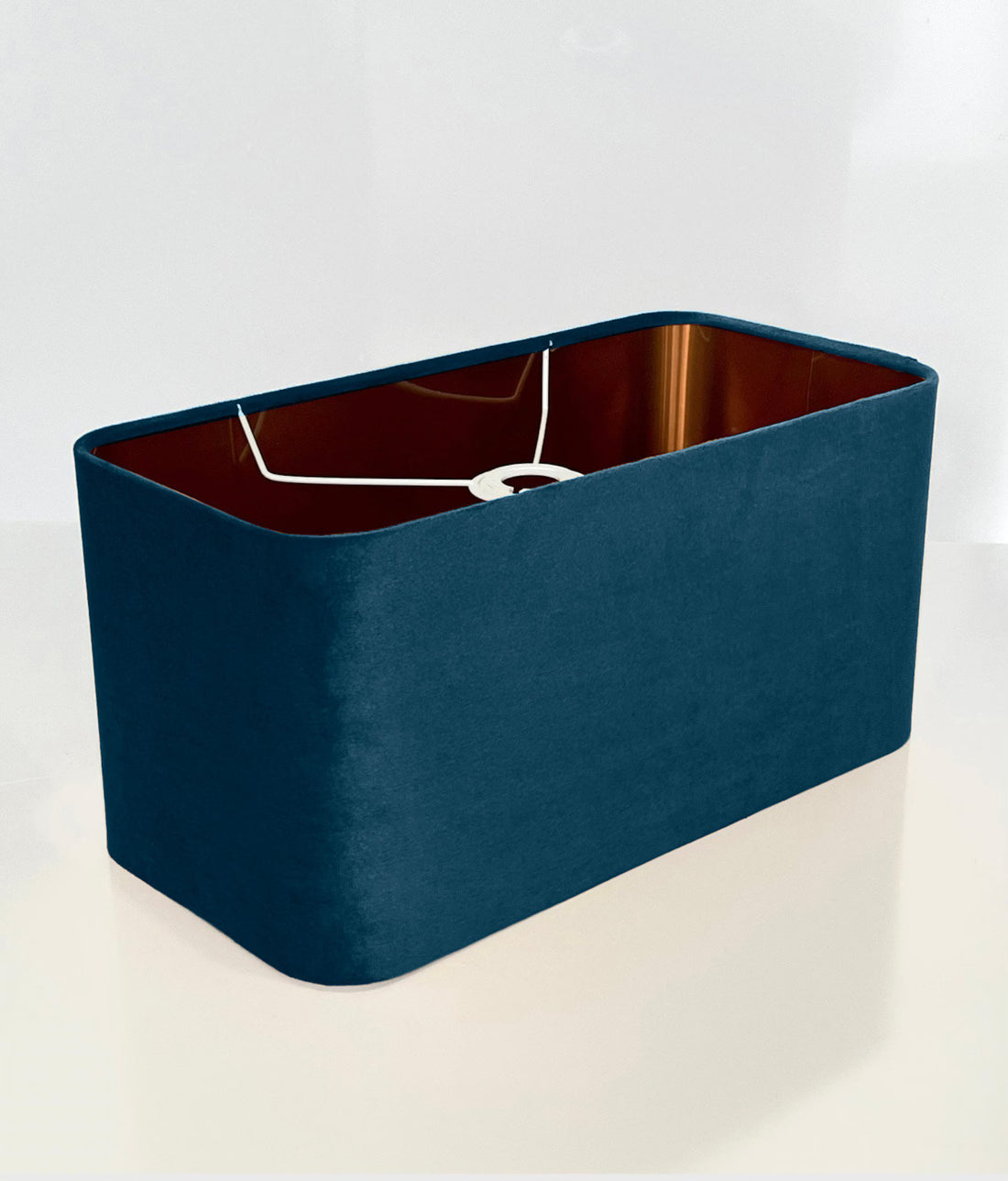 New made to order pacific blue velvet lamp shade and pendant light shade rounded rectangular shape metallic panel lining all purpose