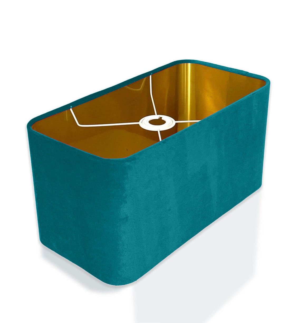 New made to order aqua blue velvet lamp shade and pendant light shade rounded rectangular shape metallic panels lining for all purpose