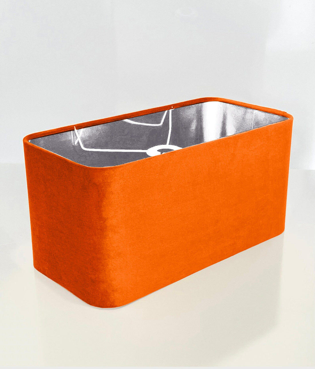 New made to order coral orange velvet lamp shade and pendant light shade rounded rectangular shape metallic panels lining for all purpose