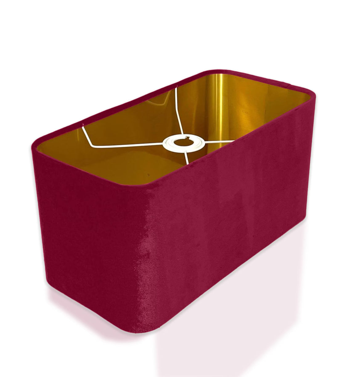 New made to order cranberry red velvet lamp shade and pendant light shade rounded rectangular shape metallic panels lining for all purpose