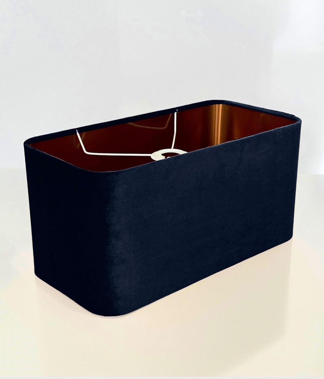 New made to order deep dark blue velvet lamp shade and pendant light shade rounded rectangular shape metallic panels lining for all purpose