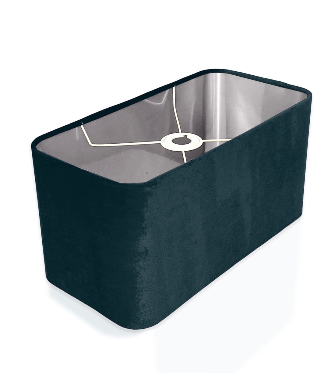 New made to order midnight blue velvet lamp shade and pendant light shade rounded rectangular shape metallic panels lining for all purpose