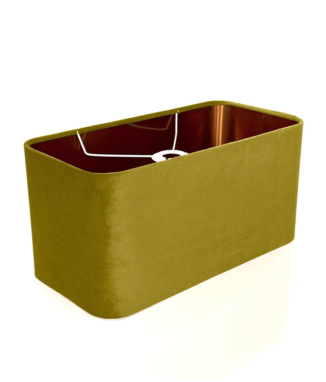 New made to order olive green velvet lamp shade and pendant light shade rounded rectangular shape metallic panels lining for all purpose