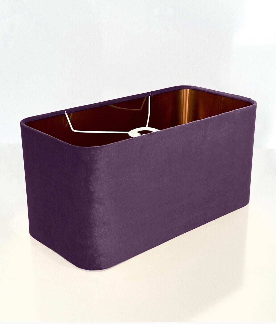 New made to order lavender purple velvet lamp shade and pendant light shade rounded rectangular shape metallic panels lining for all purpose