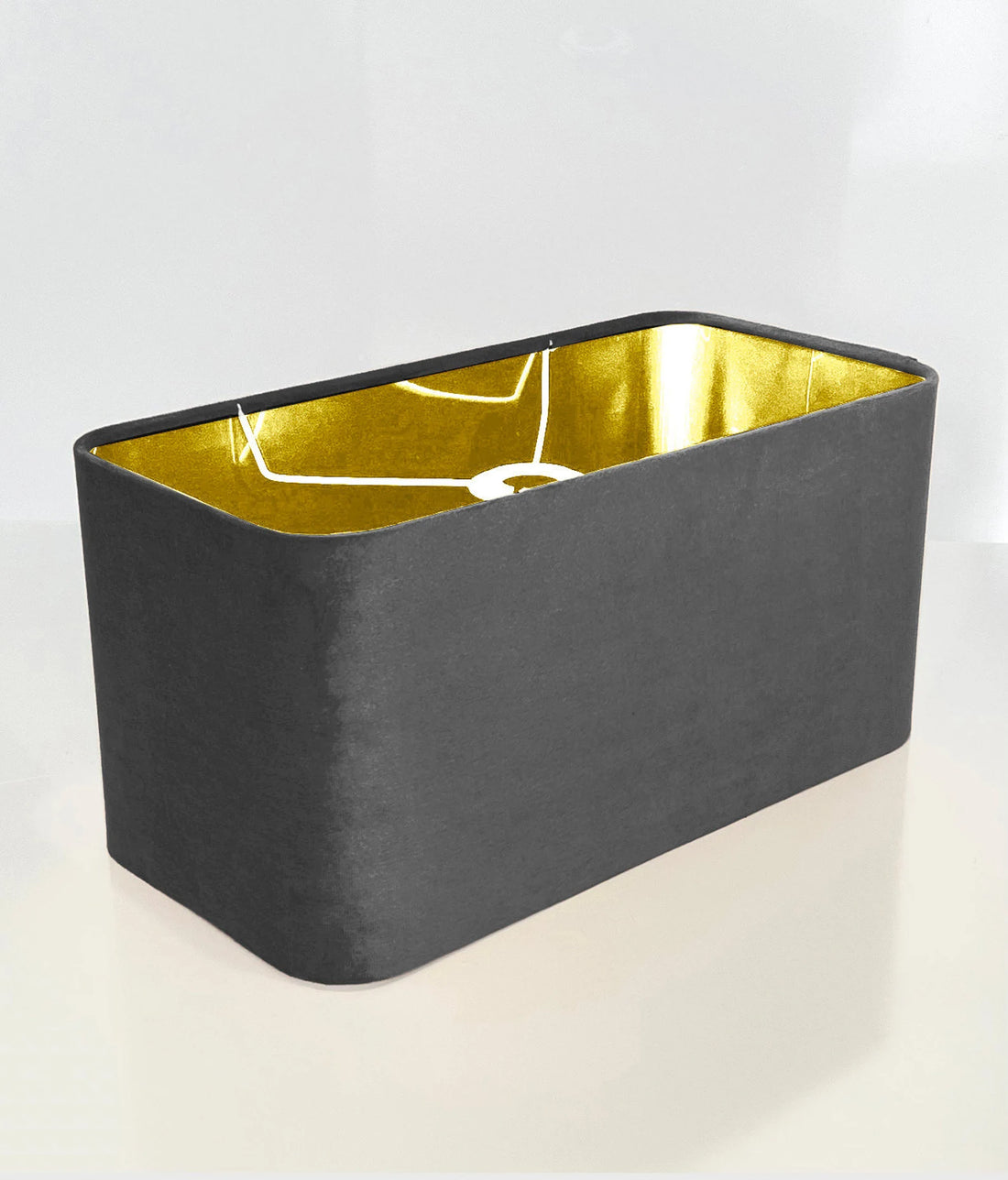 New made to order platinum grey velvet lamp shade and pendant light shade rounded rectangular shape metallic panels lining for all purpose