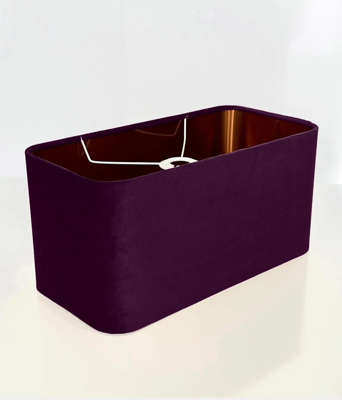 New made to order plum purple velvet lamp shade and pendant light shade rounded rectangular shape metallic panels lining for all purpose