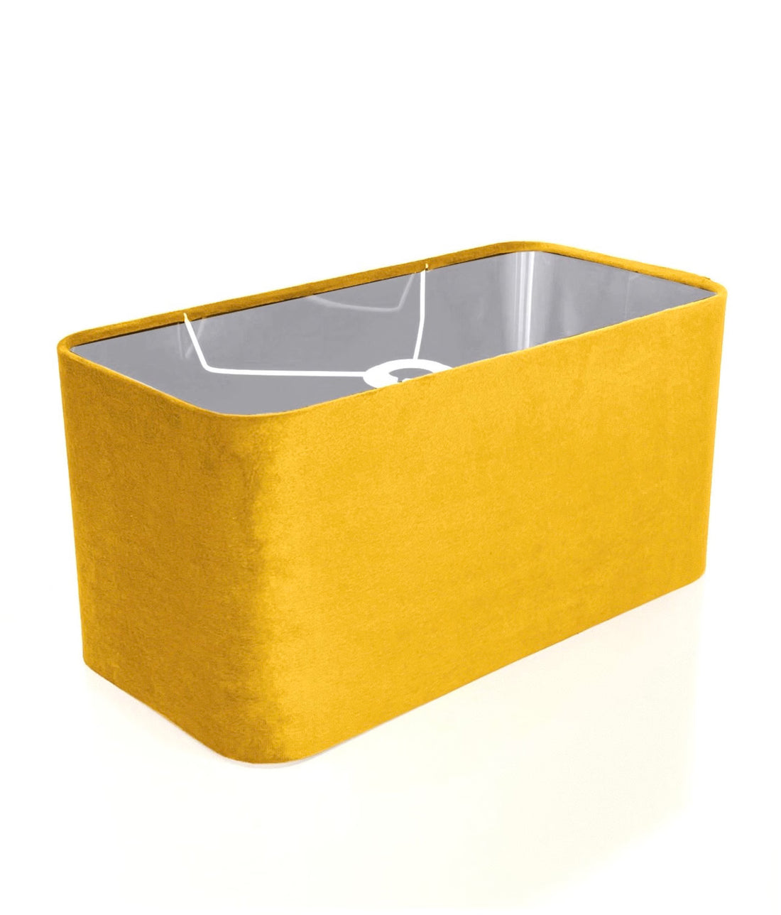 New made to order lemon yellow velvet lamp shade and pendant light shade rounded rectangular shape metallic panels lining for all purpose