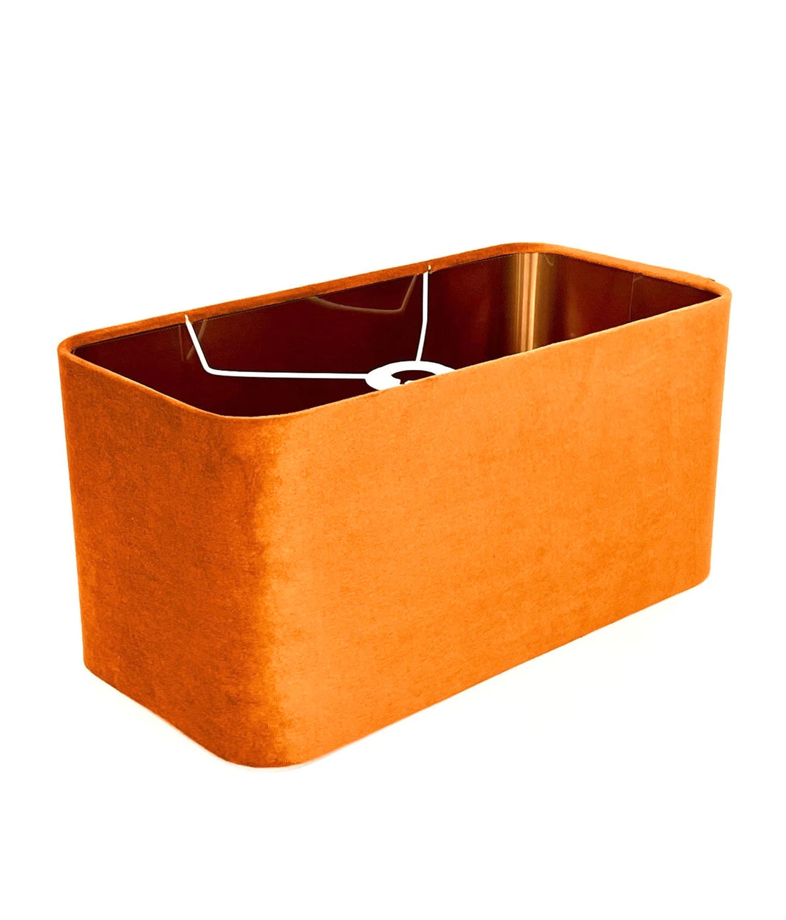 New made to order pumpkin orange velvet lamp shade and pendant light shade rounded rectangular shape metallic panels lining