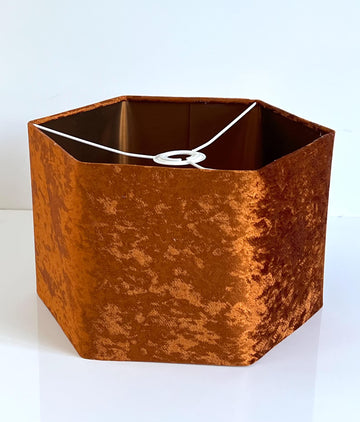 New luxury premium quality rust spice crushed velvet hexagon shape velvet lamp shade pendant light shade With metallic lining