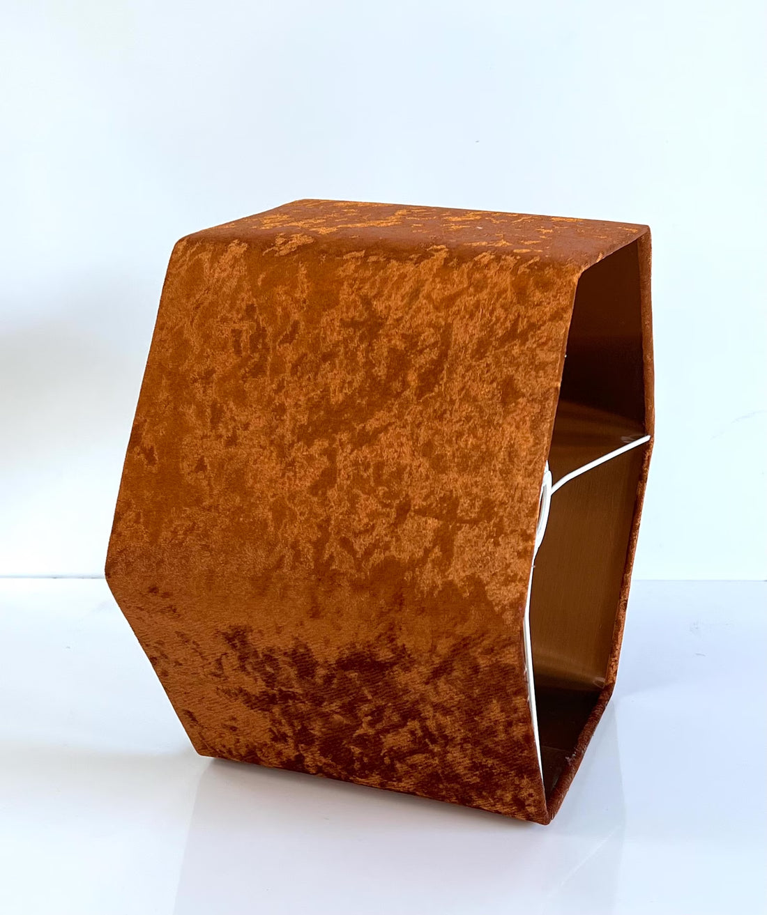 New luxury premium quality rust spice crushed velvet hexagon shape velvet lamp shade pendant light shade With metallic lining