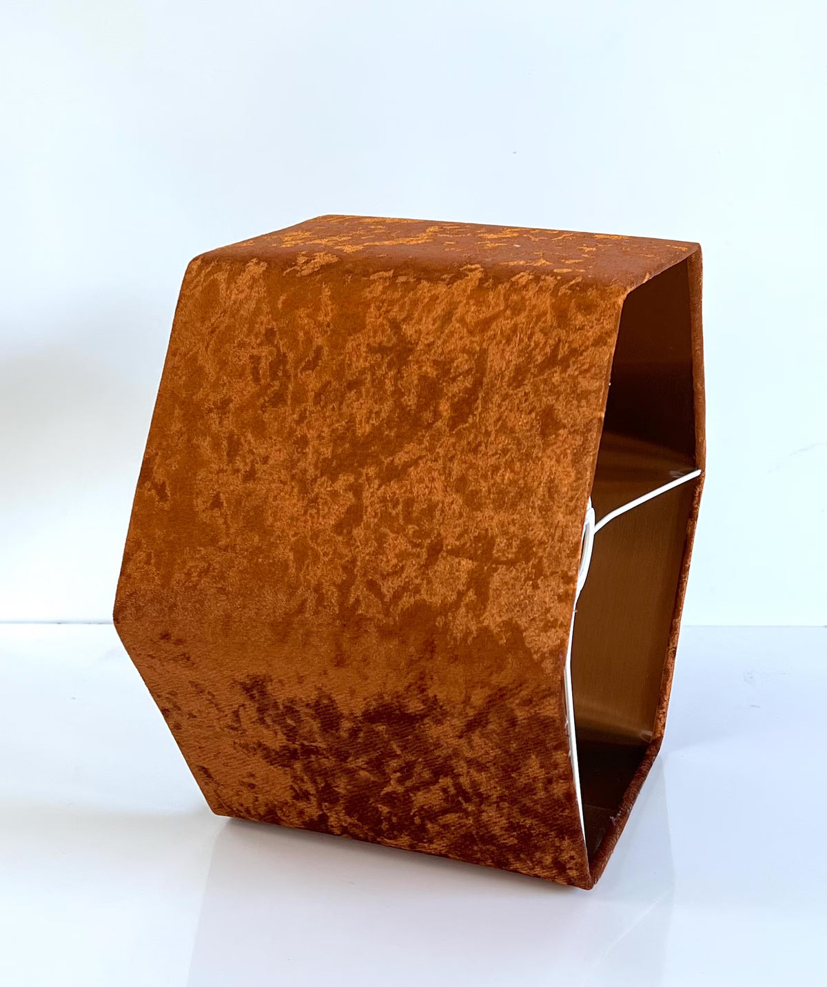 New luxury premium quality rust spice crushed velvet hexagon shape velvet lamp shade pendant light shade With metallic lining