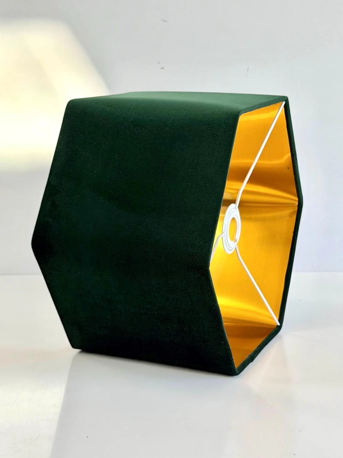 New luxury premium quality hexagon velvet lamp shade pendant light shade dark green With brushed gold lining