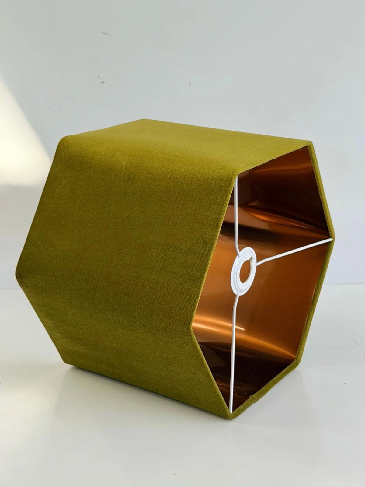 New luxury premium quality hexagon velvet lamp shade pendant light shade olive green With brushed copper lining