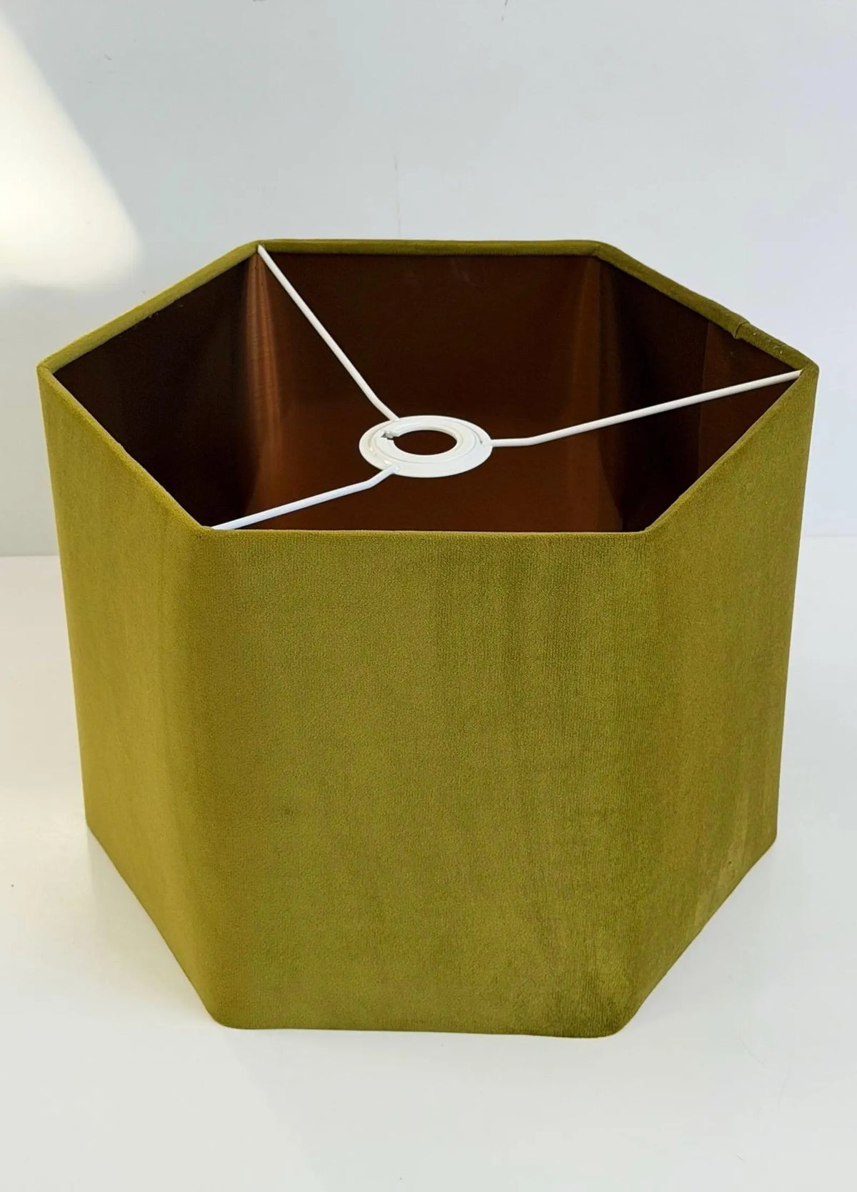 New luxury premium quality hexagon velvet lamp shade pendant light shade olive green With brushed copper lining