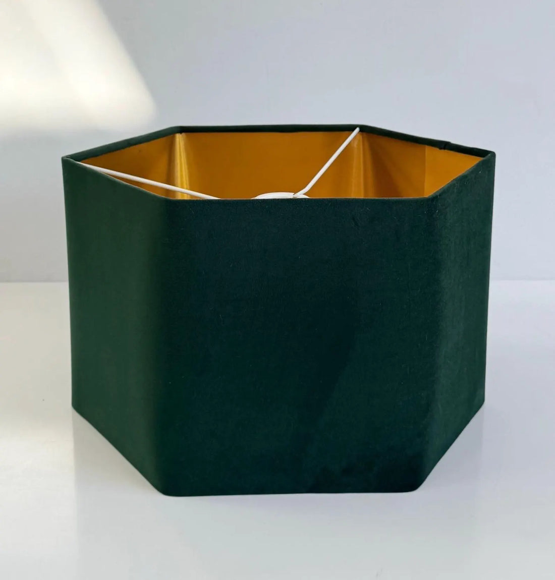 New luxury premium quality hexagon velvet lamp shade pendant light shade dark green With brushed gold lining