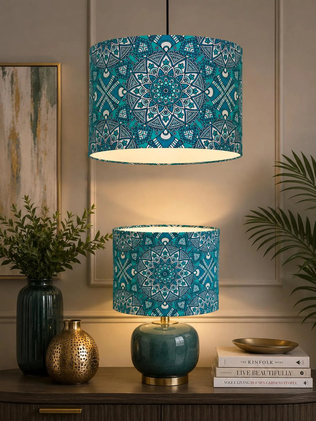 New high quality handmade blue tile moroccan pattern on velvet DRUM shape lamp shade pendant light lamp shade all size shape