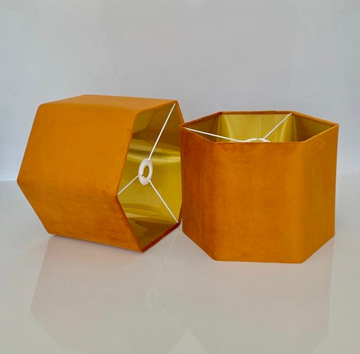 New luxury premium quality hexagon upholstery velvet lamp shade pendant light shade rusty orange With brushed gold lining