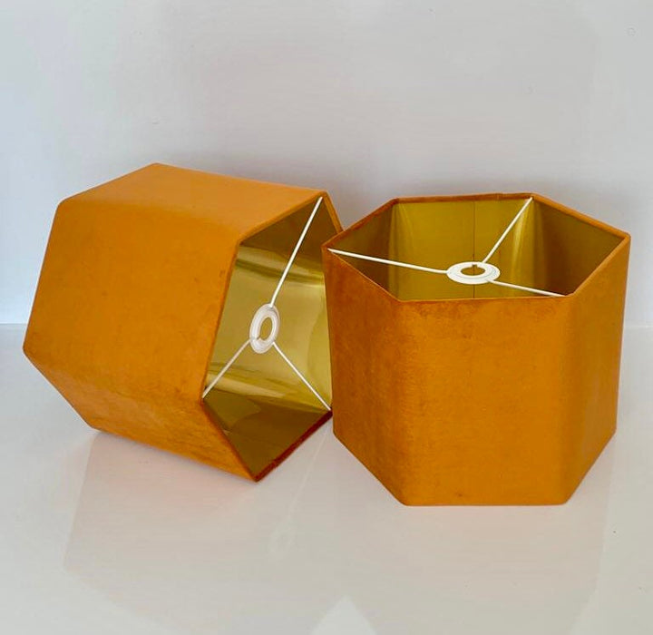 New luxury premium quality hexagon upholstery velvet lamp shade pendant light shade rusty orange With brushed gold lining