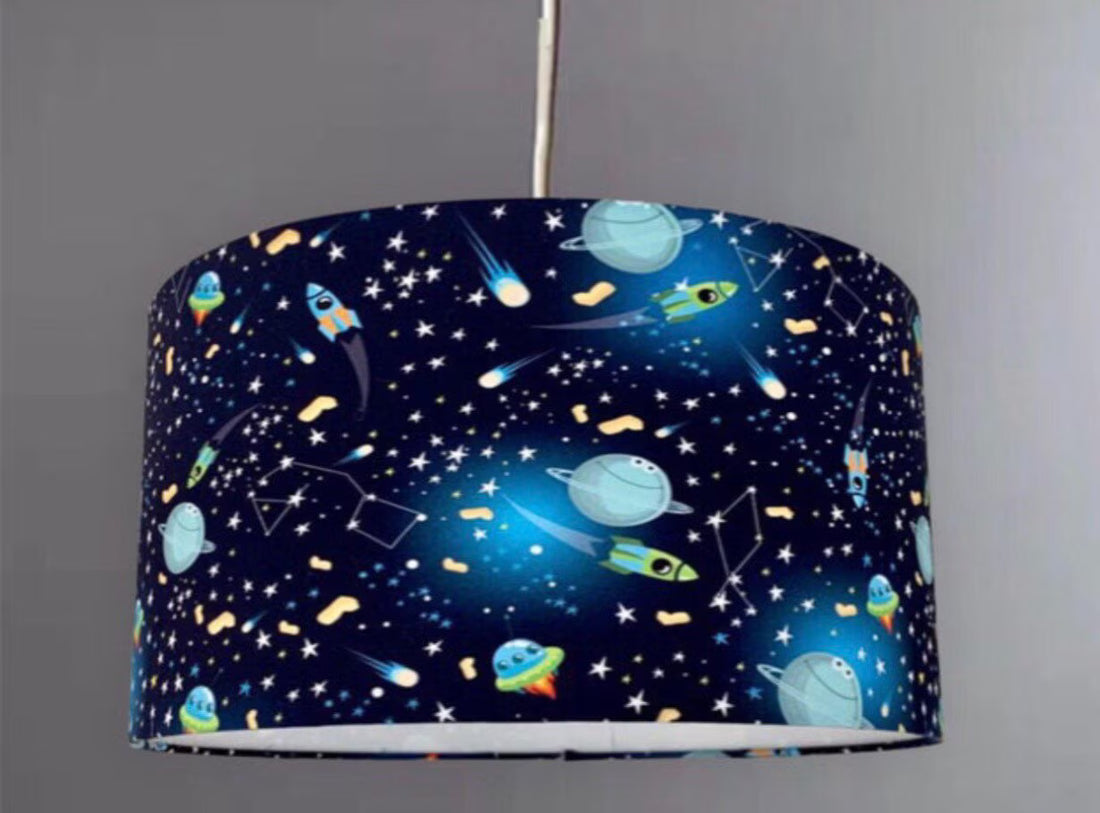 New luxury high quality kids children’s room glowing planets space rockets space ship planets pattern lamp shade pendant light shade navy