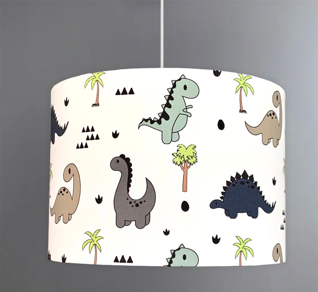 new handmade HQ kids/childern room dinosaur pattern with trees pattern drum shape lamp shade pendant shade White clean fabric