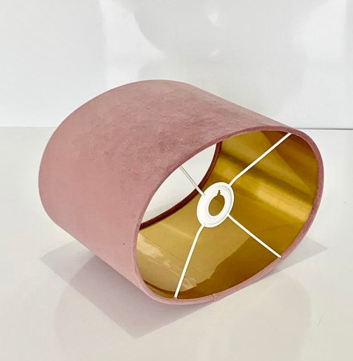 New luxury high quality english rose pink velvet fabric lamp shade oval shape lamp shade OVAL metallic lining