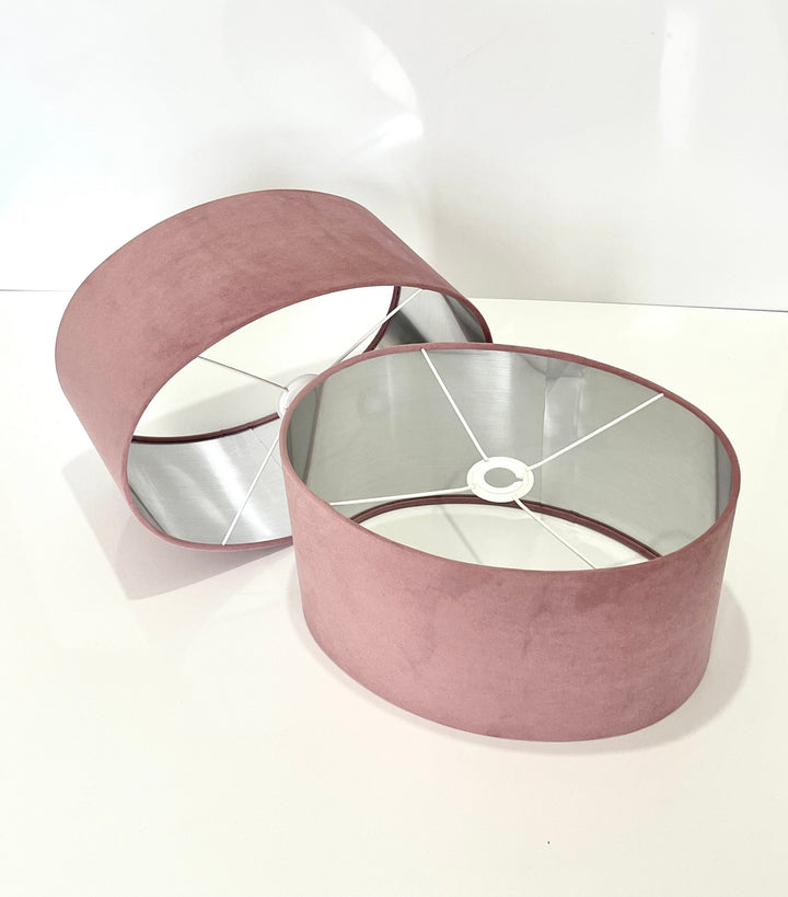 New luxury high quality english rose pink velvet fabric lamp shade oval shape lamp shade OVAL metallic lining