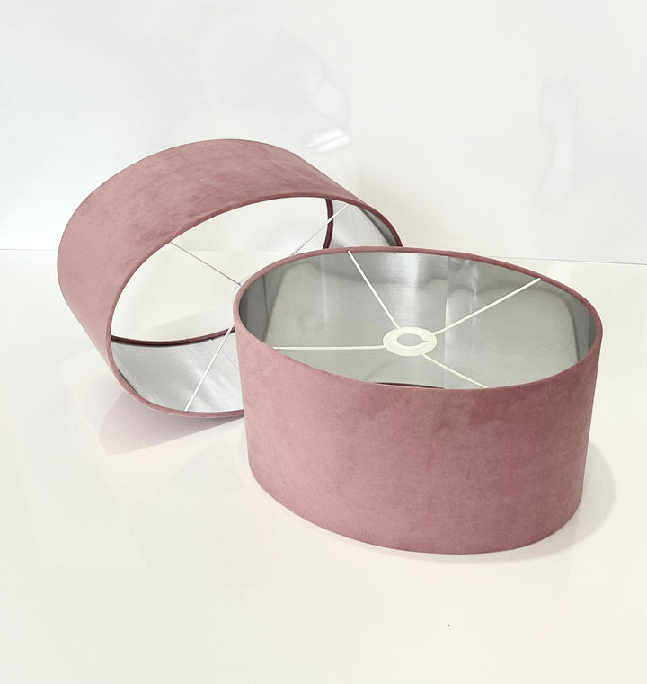 New luxury high quality english rose pink velvet fabric lamp shade oval shape lamp shade OVAL metallic lining
