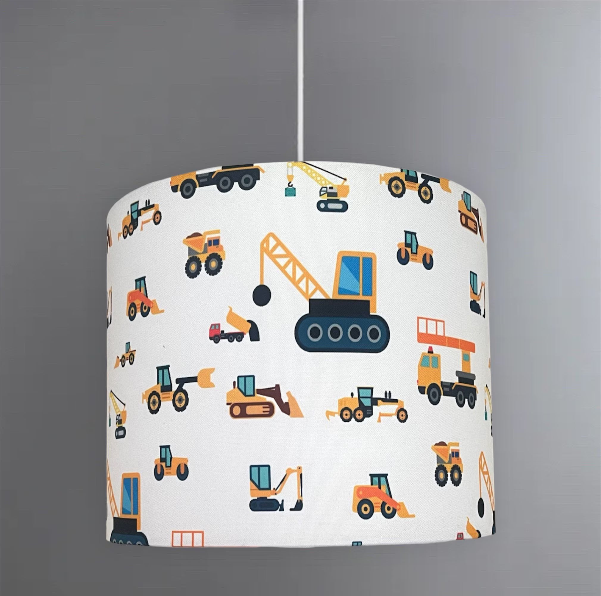new HQ kids / children room construction vehicle trucks loaders bulldozer digger pattern drum shape lamp shade and pendant light shade-white