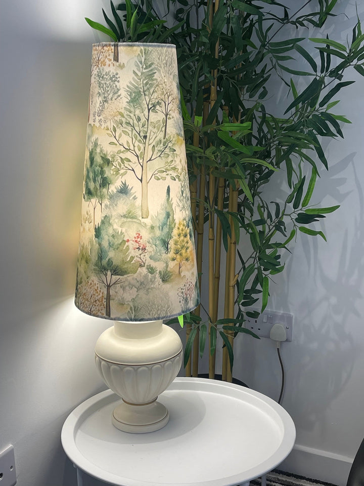 New handmade luxurious velvet large pine trees jungle with water paint print green leafs lamp shade cone shape lamp shade