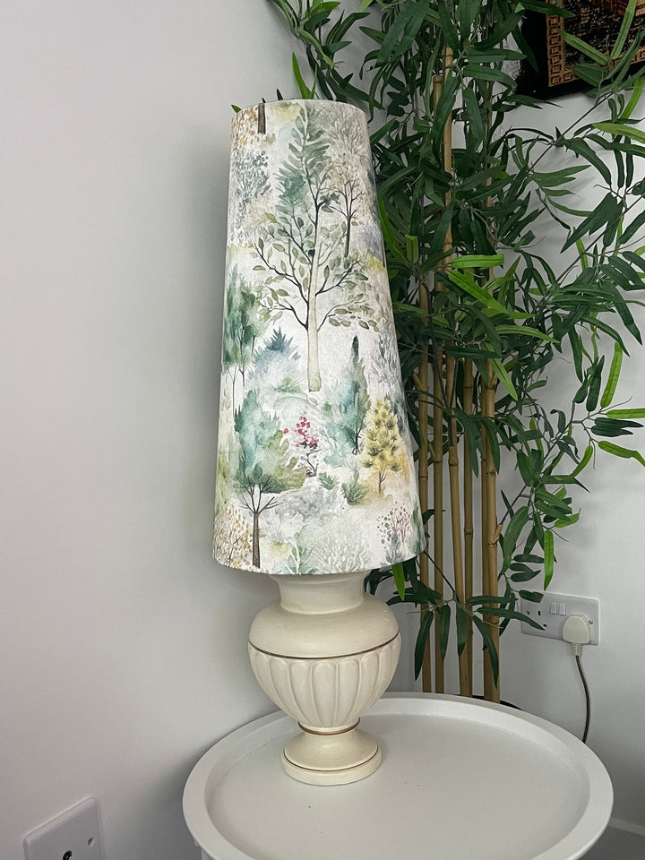New handmade luxurious velvet large pine trees jungle with water paint print green leafs lamp shade cone shape lamp shade