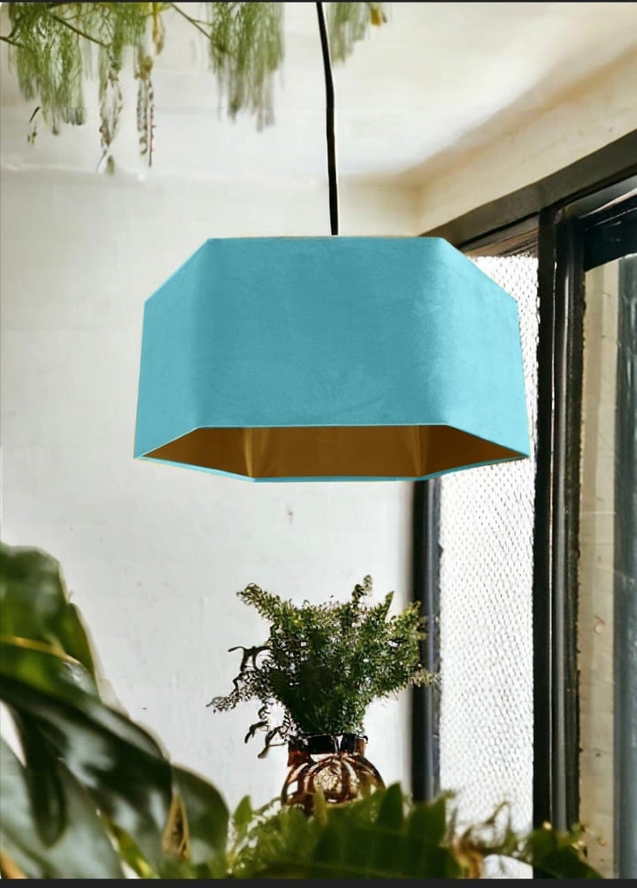 New luxury premium quality turquoise blue hexagon velvet lamp shade pendant light shade light turquoise blue velvet With metallic lining