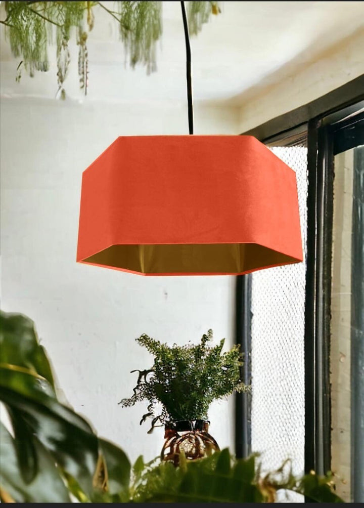 New luxury premium quality pumpkin orange hexagon velvet lamp shade pendant light shade pumpkin orange velvet With metallic lining