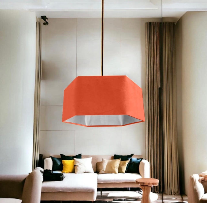 New luxury premium quality pumpkin orange hexagon velvet lamp shade pendant light shade pumpkin orange velvet With metallic lining