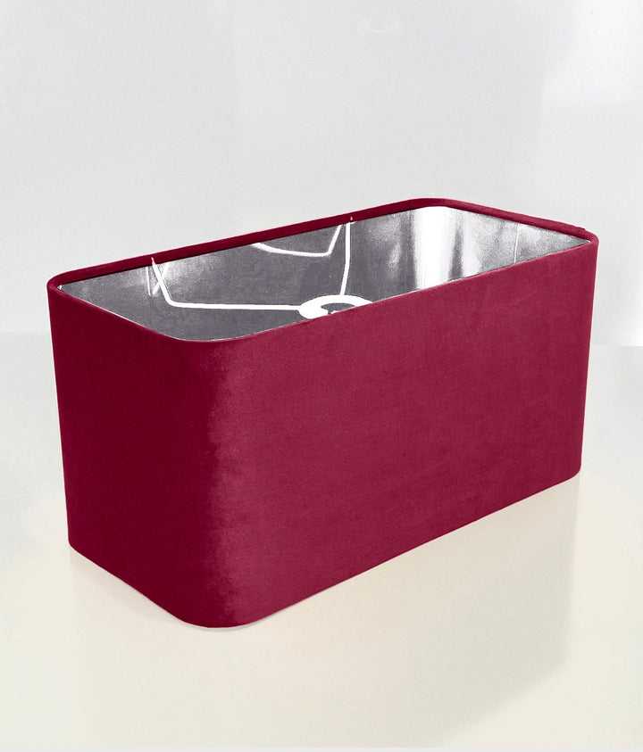 new made to order cranberry red velvet lamp shade and pendant light shade rounded rectangular shape metallic panels lining for all purpose