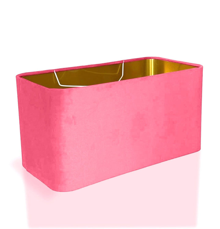 new made to order candy pink velvet lamp shade and pendant light shade rounded rectangular shape metallic panels lining for all purpose