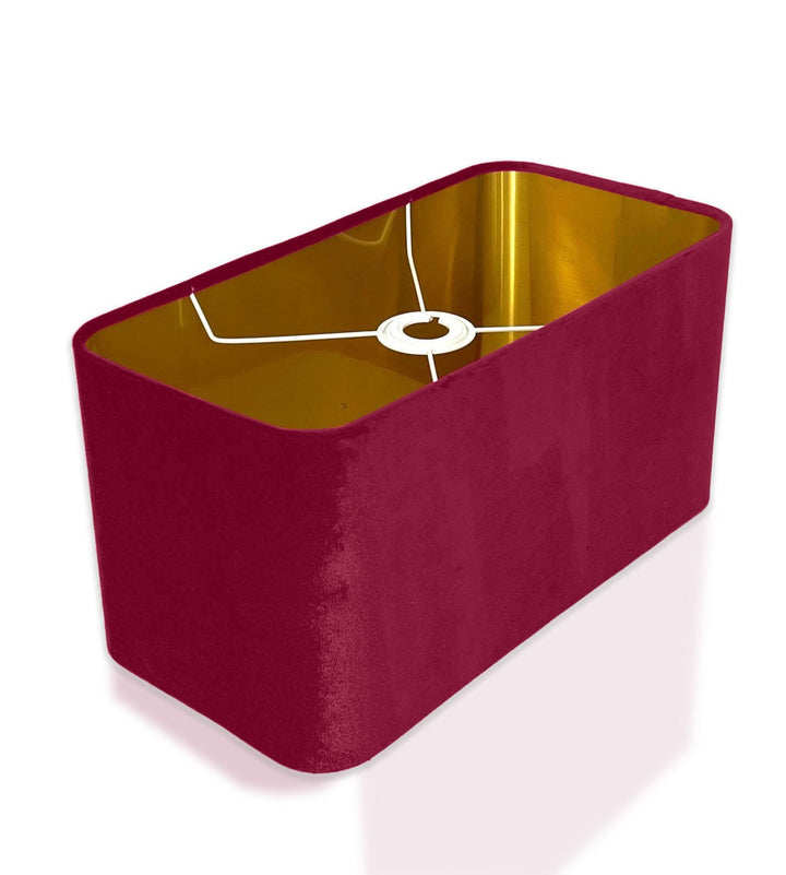 new made to order cranberry red velvet lamp shade and pendant light shade rounded rectangular shape metallic panels lining for all purpose