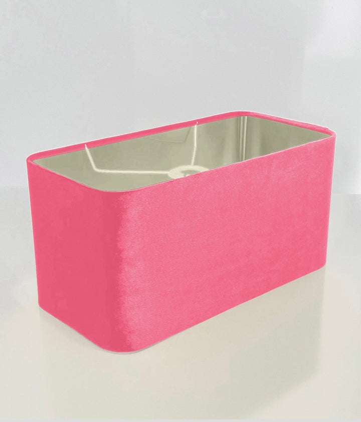 new made to order candy pink velvet lamp shade and pendant light shade rounded rectangular shape metallic panels lining for all purpose