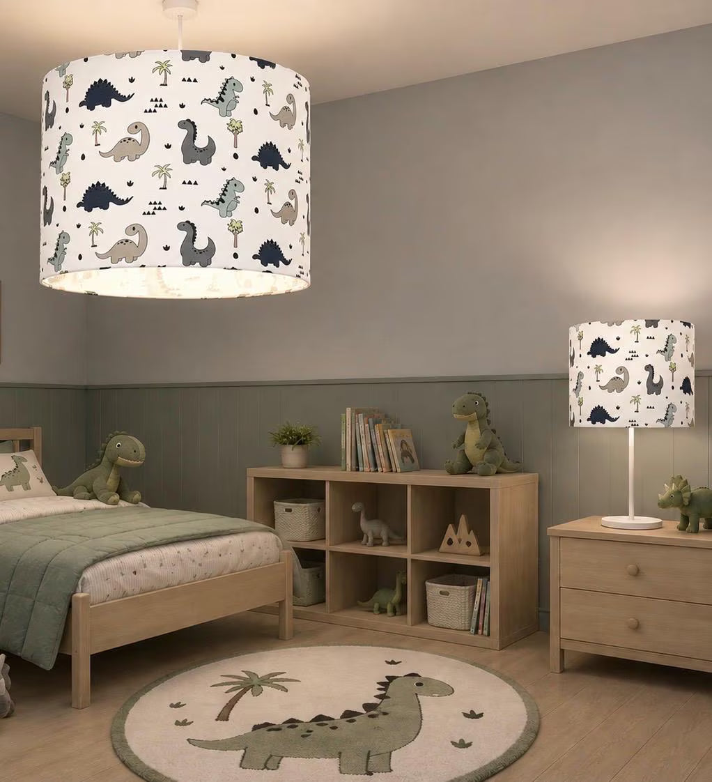 new handmade HQ kids/childern room dinosaur pattern with trees pattern drum shape lamp shade pendant shade White clean fabric
