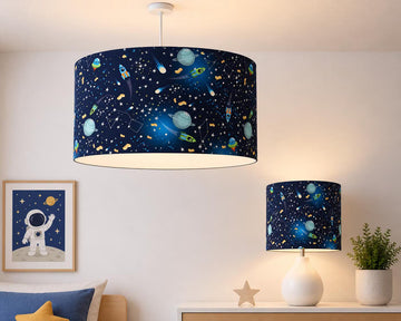 New luxury high quality kids children’s room glowing planets space rockets space ship planets pattern lamp shade pendant light shade navy