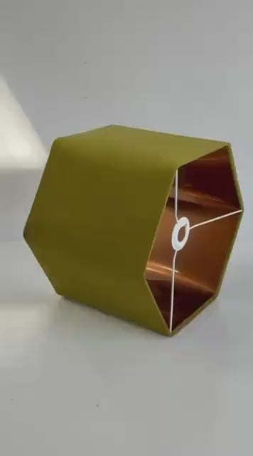 New luxury premium quality hexagon velvet lamp shade pendant light shade olive green With brushed copper lining