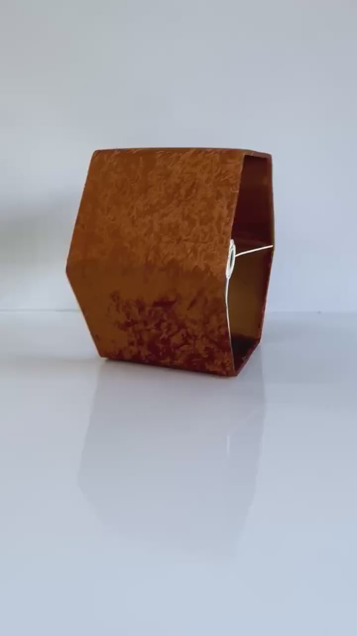 New luxury premium quality rust spice crushed velvet hexagon shape velvet lamp shade pendant light shade With metallic lining