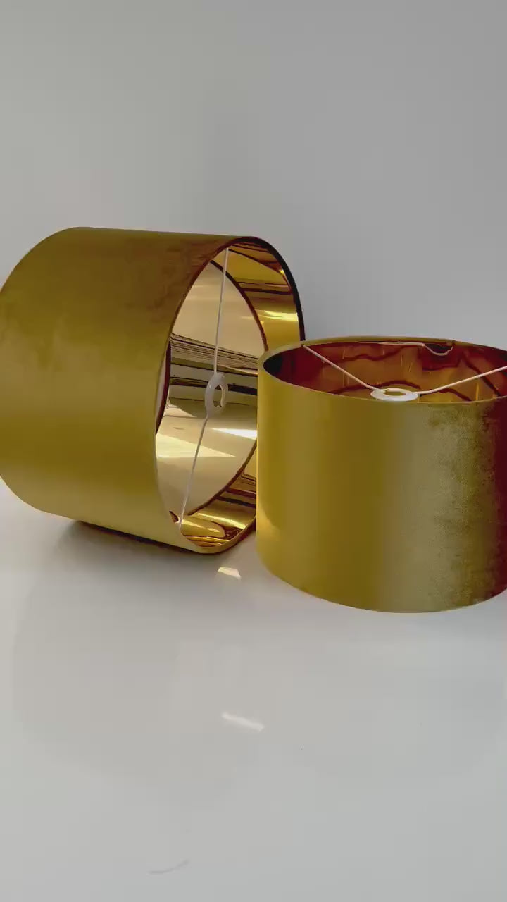 NEW luxury handmade by order DRUM shape glamour mustard gold velvet lamp shade pendant light lamp shade with metallic panels lining
