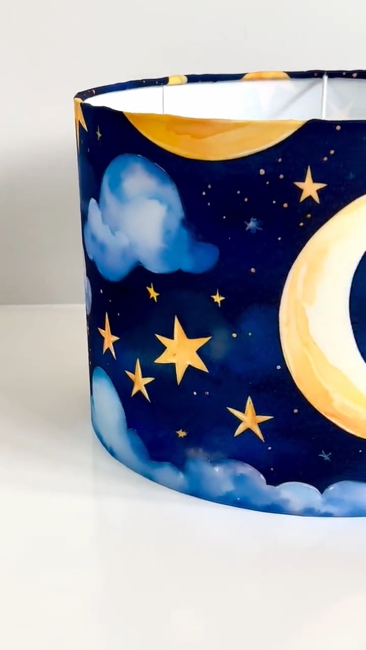 New handmade kids / children room blue moon glowing stars with clouds pattern drum lamp shade all sizes suitable for ceiling and tables